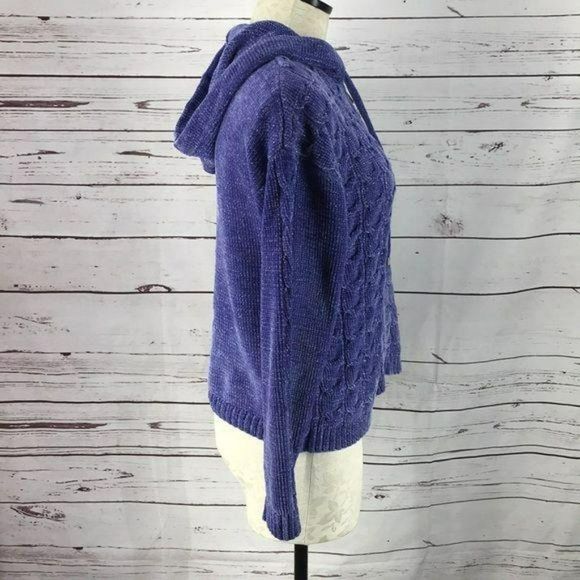 Kensie Purple Metallic Zippered Sweater Hoodie Jacket - Picture 2 of 8